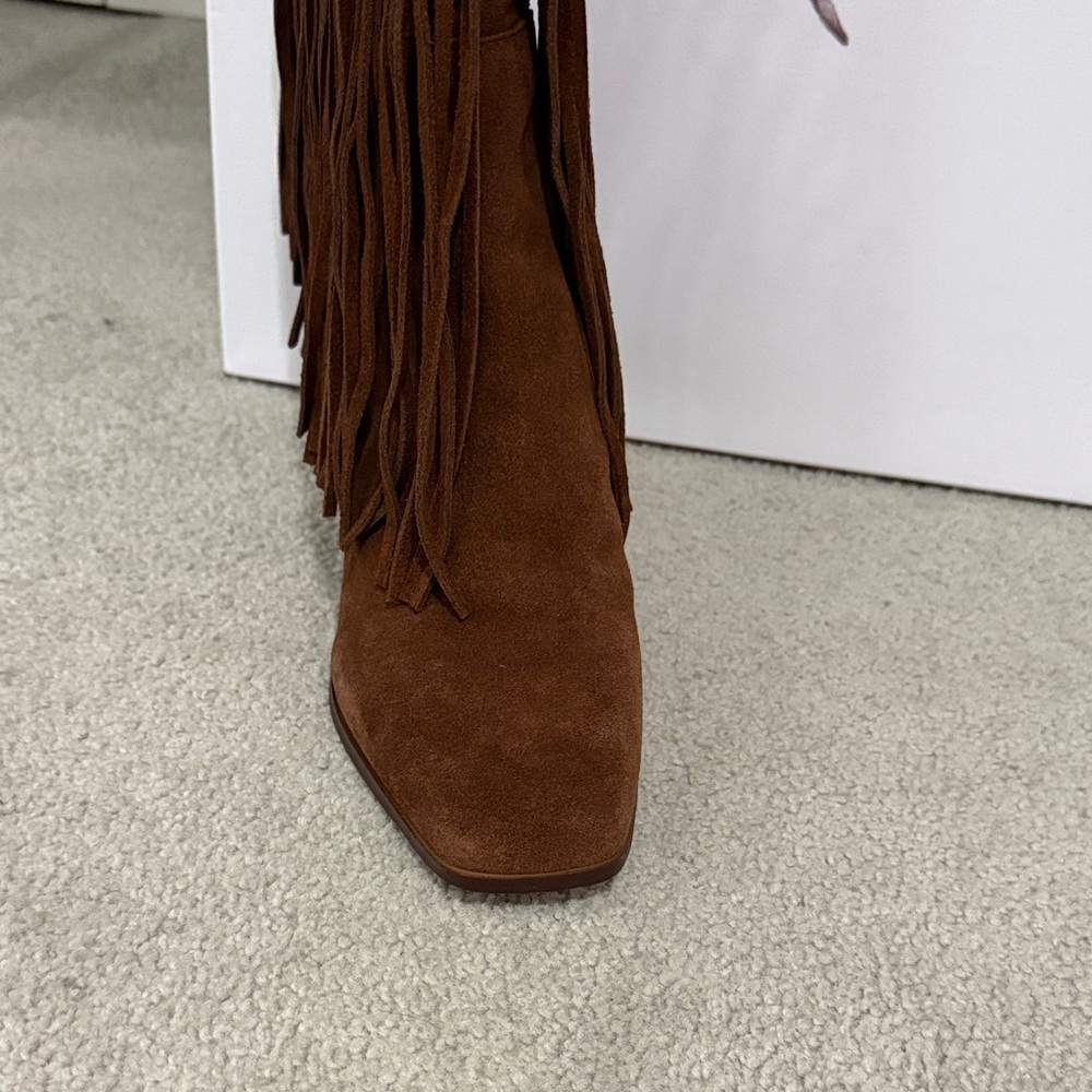 Jessica Simpson Brown Suede Fringe Heeled Boots - Picture 3 of 8